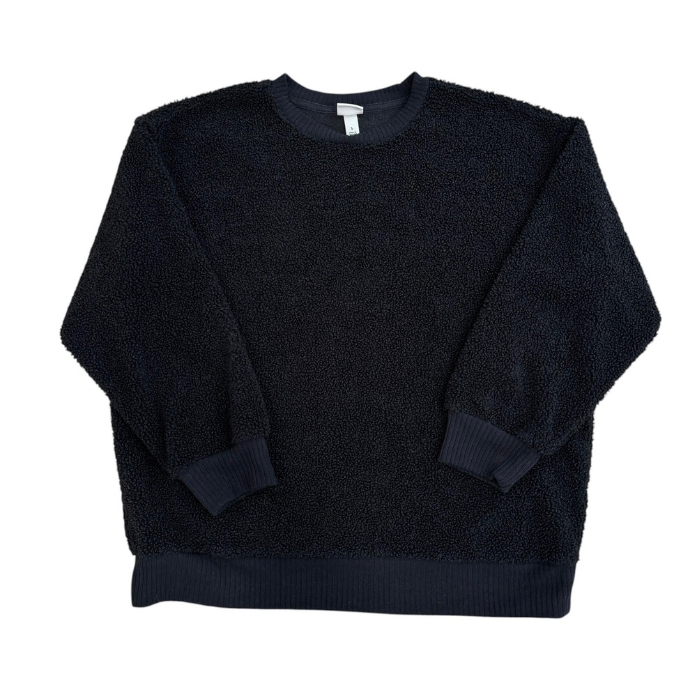 A New Day Womens Black Sherpa Faux Fur Crewneck Sweatshirt Large RN17730